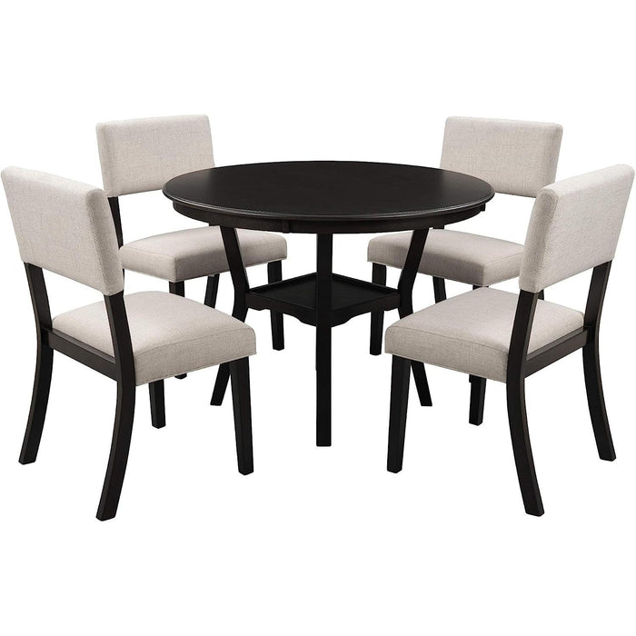 5-Piece Dining Set, round Bottom Shelf, 4 Upholstered Chairs