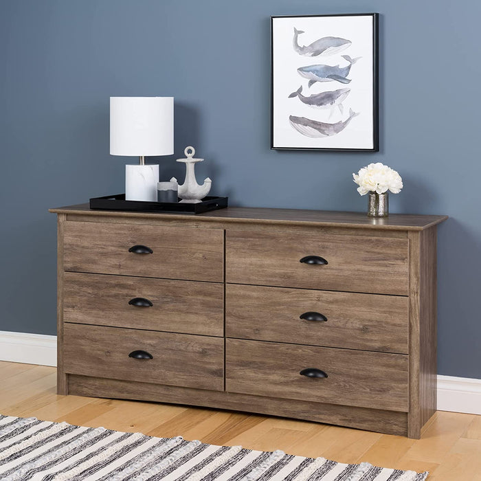 Rustic Brown Fabric Dresser with 9 Drawers and Wood Top