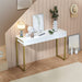 White Glossy Vanity Desk with Gold Legs, 2 Drawers