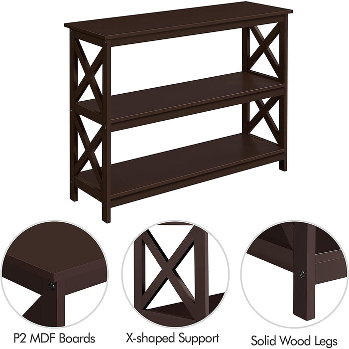 3-Tier Espresso Console Table with Storage Shelves