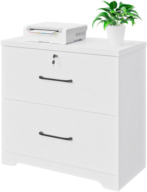 White Wood File Cabinet with Lock and Anti-Tilt