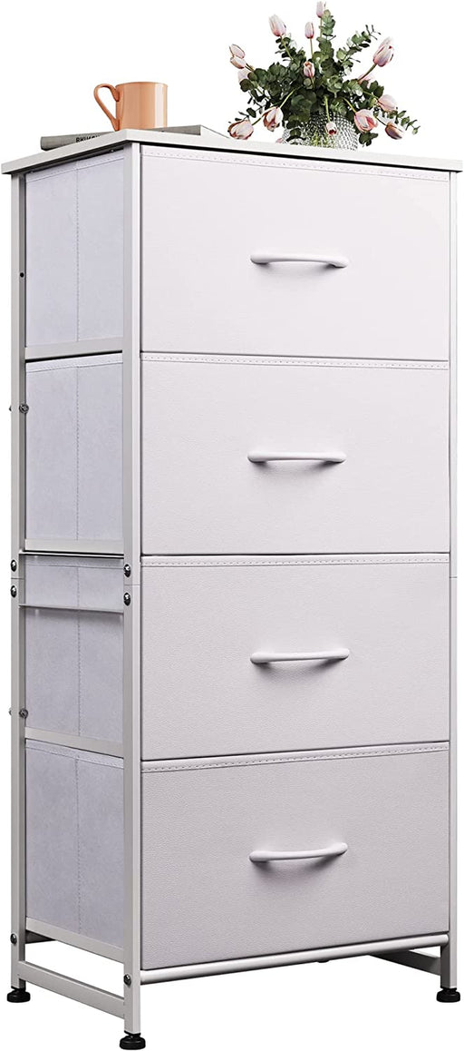 4-Drawer Fabric Dresser with Wood Top, White