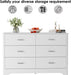 6 Drawer Dresser with Metal Handles, White