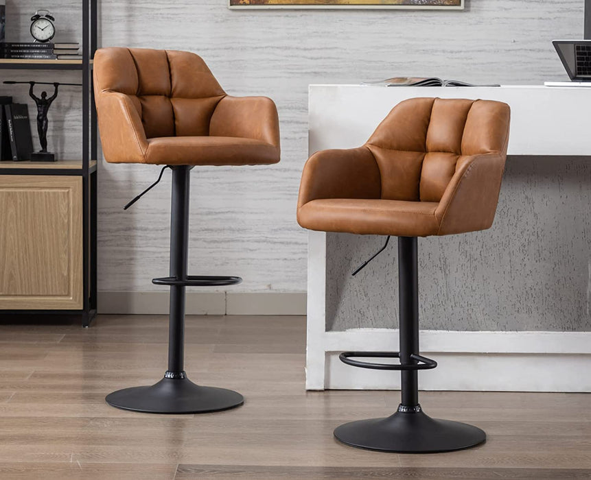 Modern Swivel Bar Stools Leather with Back and Arms