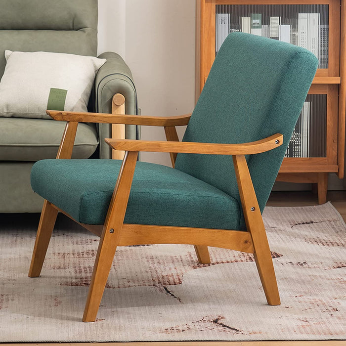 Retro-Style Emerald Accent Chair with Solid Wood Frame