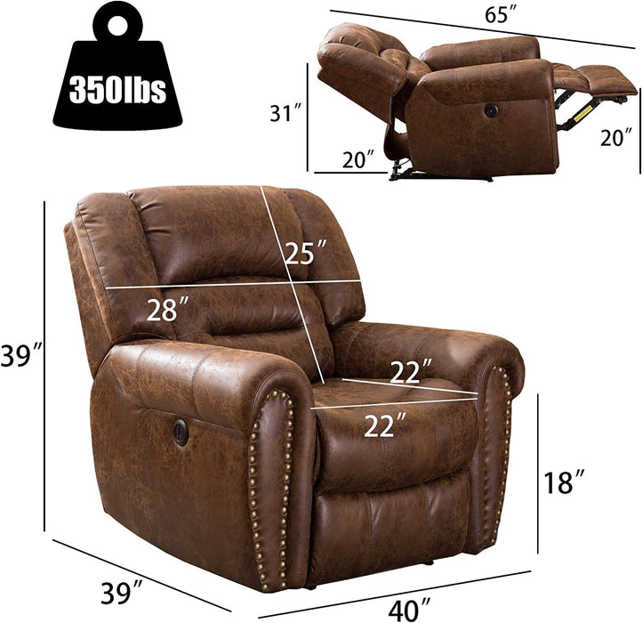 Electric Recliner Chair with Bonded Leather (Nut Brown)