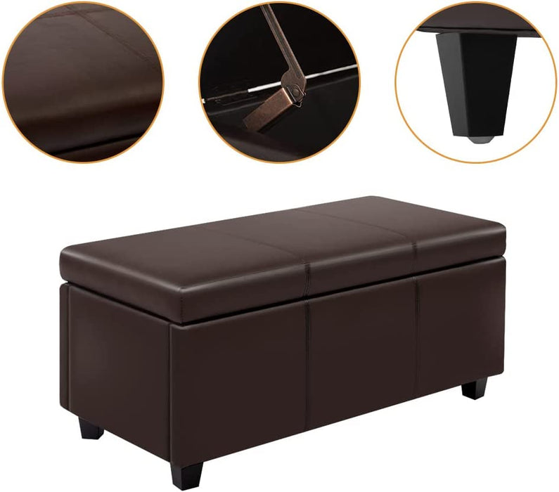 Large Espresso Brown Faux Leather Ottoman Bench
