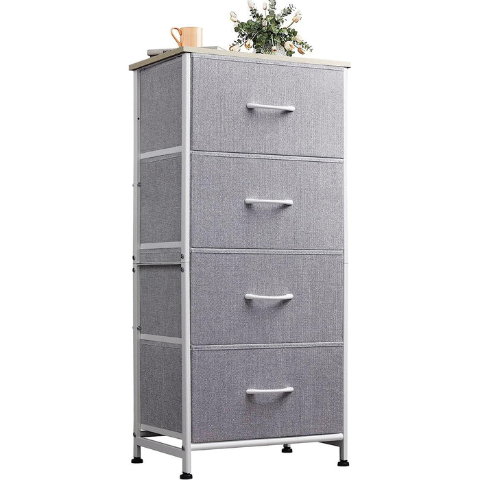 Light Grey Fabric Dresser with 4 Drawers, Wood Top