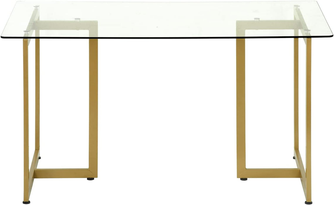 Modern Spacious Rectangular Glass Dining Table, Gold