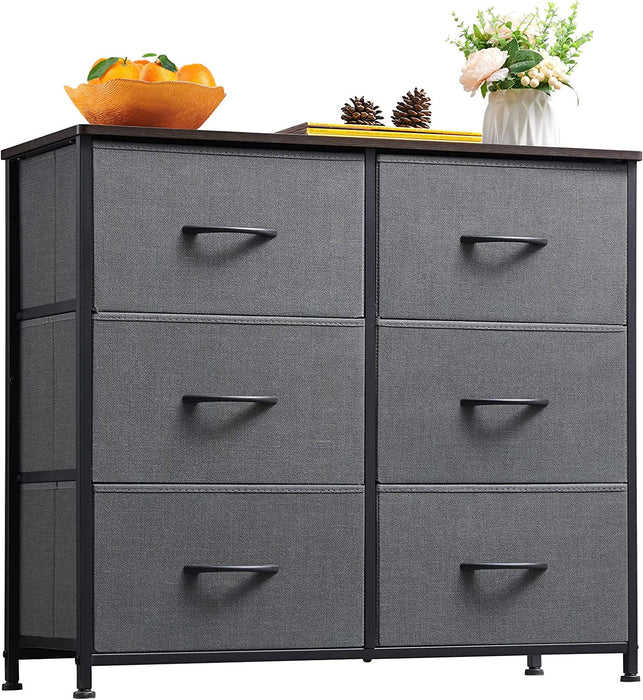 Charcoal Grey/Dark Walnut 6 Drawer Storage Chest