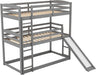 Twin over Twin Triple Bunk Bed with Slide and Guard Rails