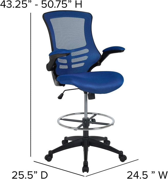 Blue Mesh Drafting Chair with Adjustable Footrest