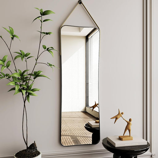 Full Length Wall Mirror,48"X16"Hanging Full Length Mirror,Mirror Full Length,Wall-Mounted Mirror with Leather Strap Living Room (Black)
