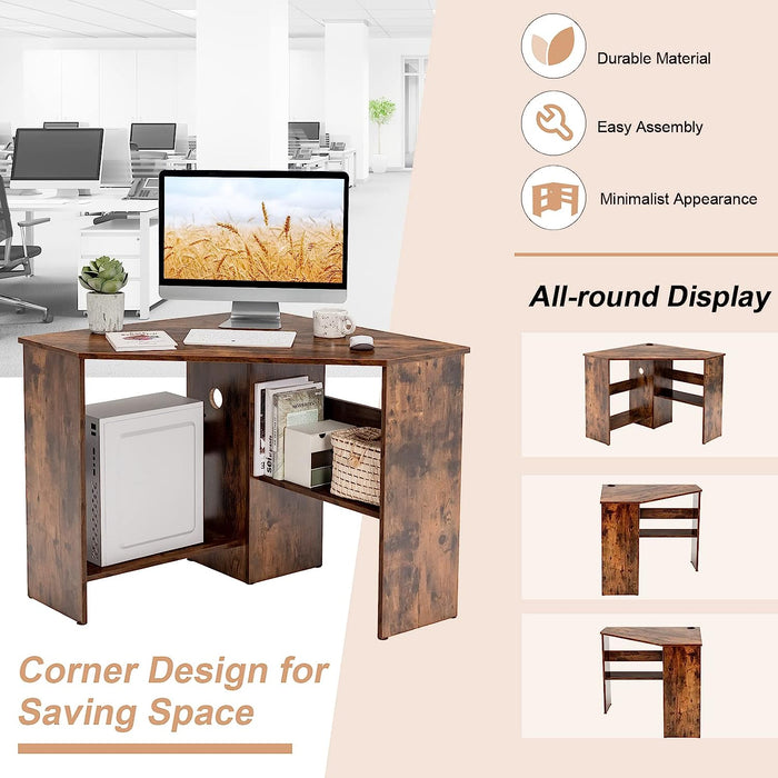 Space-Saving Triangle Corner Desk with Storage Shelves