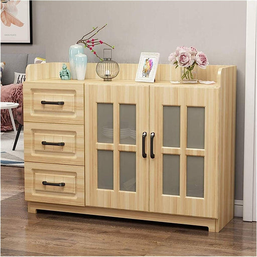 Wood Dining Room Table Cupboard Table with Cabinets, 3 Drawers