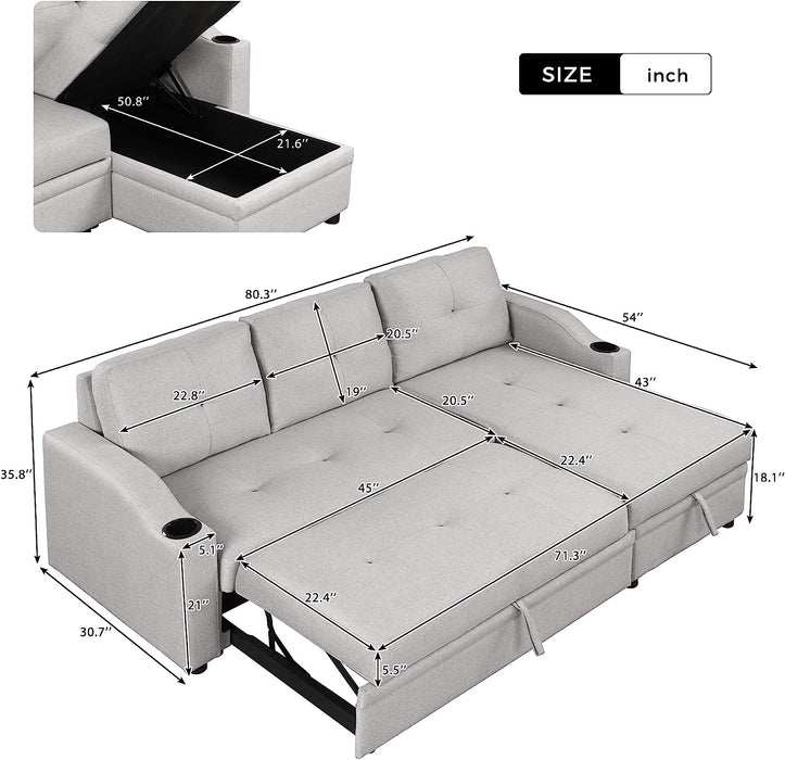 Pull-Out Sectional Sofa Bed with Storage