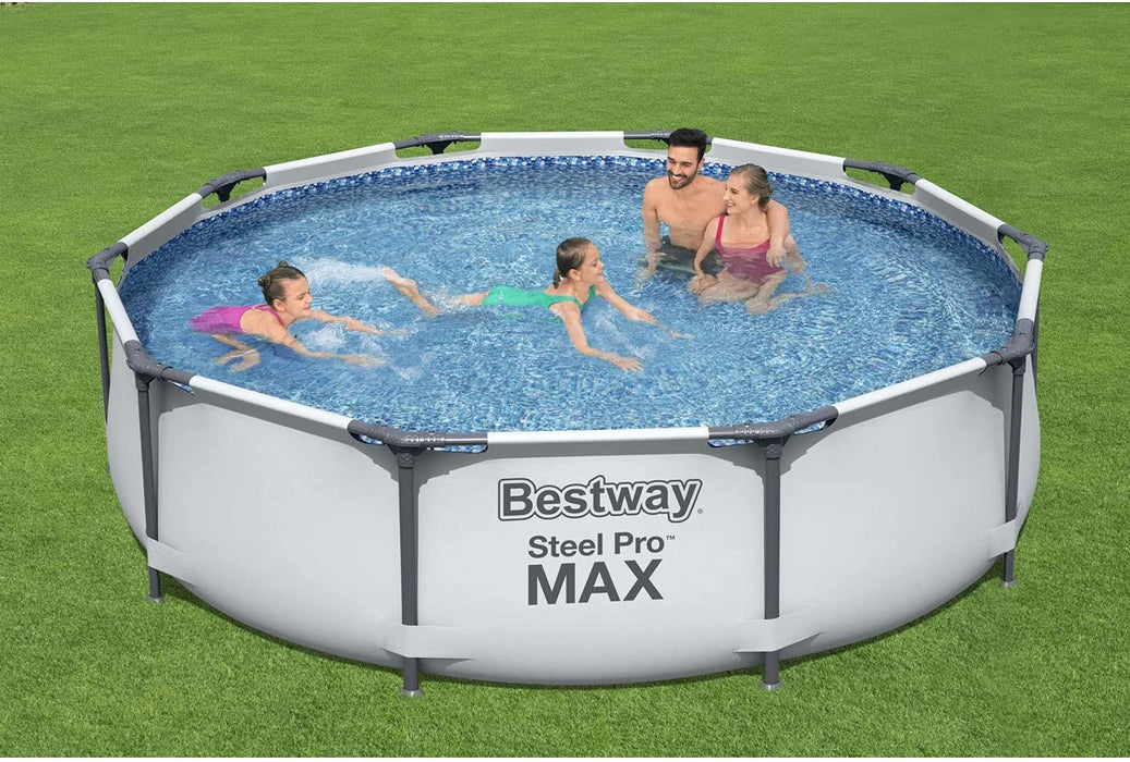 Steel Pro MAX 10 Foot X 30 Inch round Metal Frame above Ground Outdoor Backyard Swimming Pool Set with 330 GPH Filter Pump
