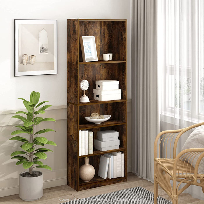 Adjustable 5-Tier Bookcase in Amber Pine