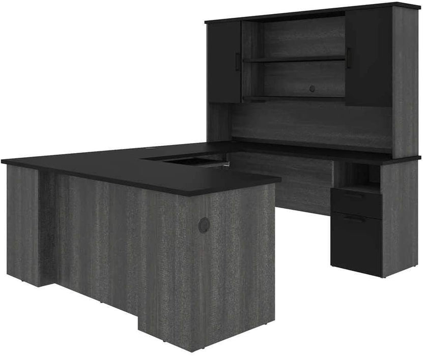 Norma U or L-Shaped Executive Desk with Hutch, 71W, Black & Bark Gray