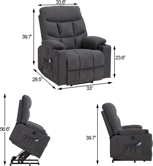 Power Lift Recliner Chair with Massage and Heat, Gray, Electric