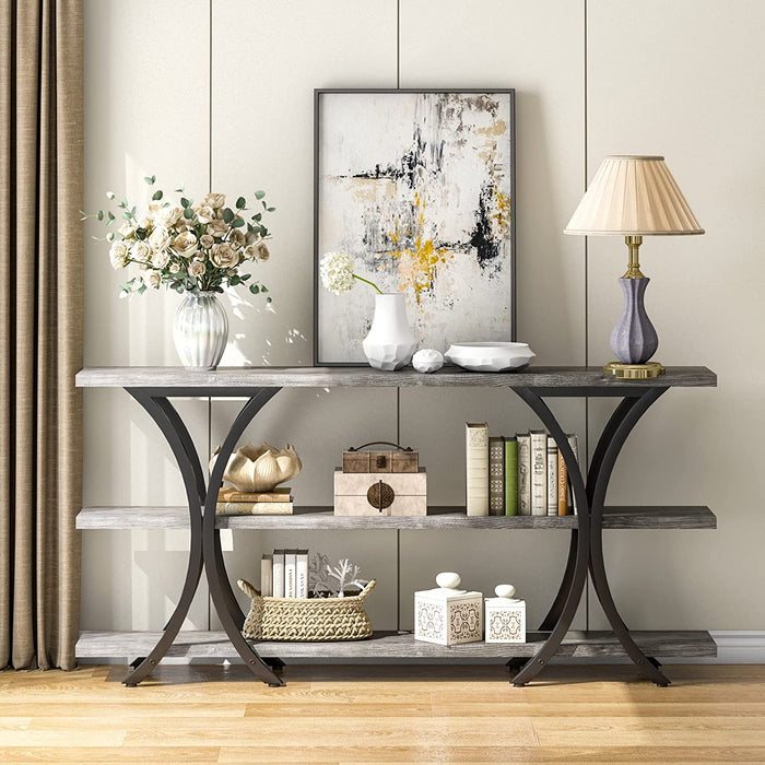 Gray 3-Tier Console Table for Narrow Spaces