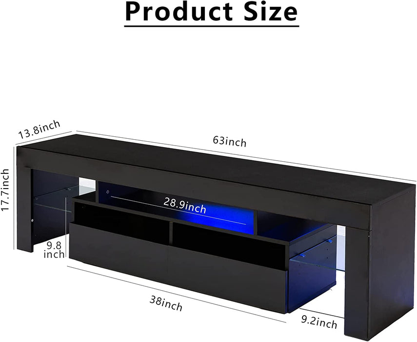 Modern Black LED TV Stand with Drawer and Glass Shelf