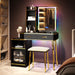 Black Makeup Vanity Set with RGB LED Lighted Mirror