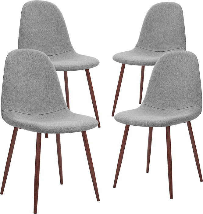 Set of 4 Grey Fabric Cushion Seat Back Kitchen Dining Room Side Chairs, Mid Century Metal Legs