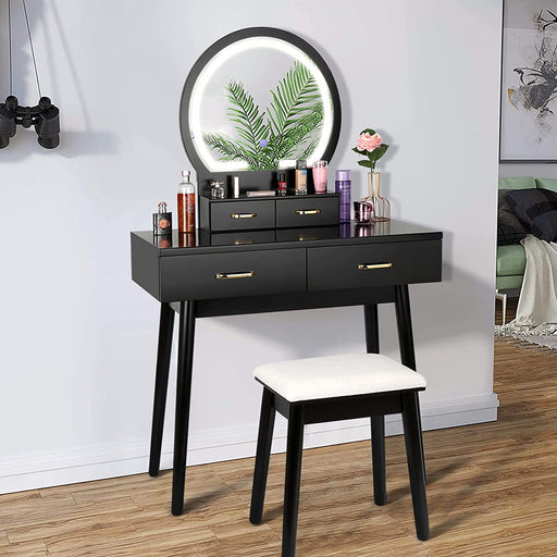 Lighted Makeup Vanity Desk with Cushioned Stool