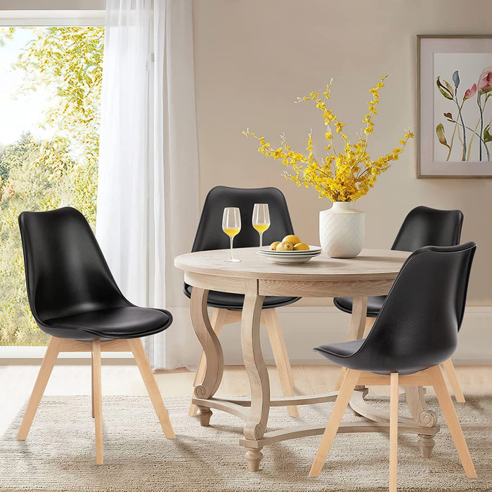 Mid-Century Modern PU Leather Dining Chairs, Set of 4