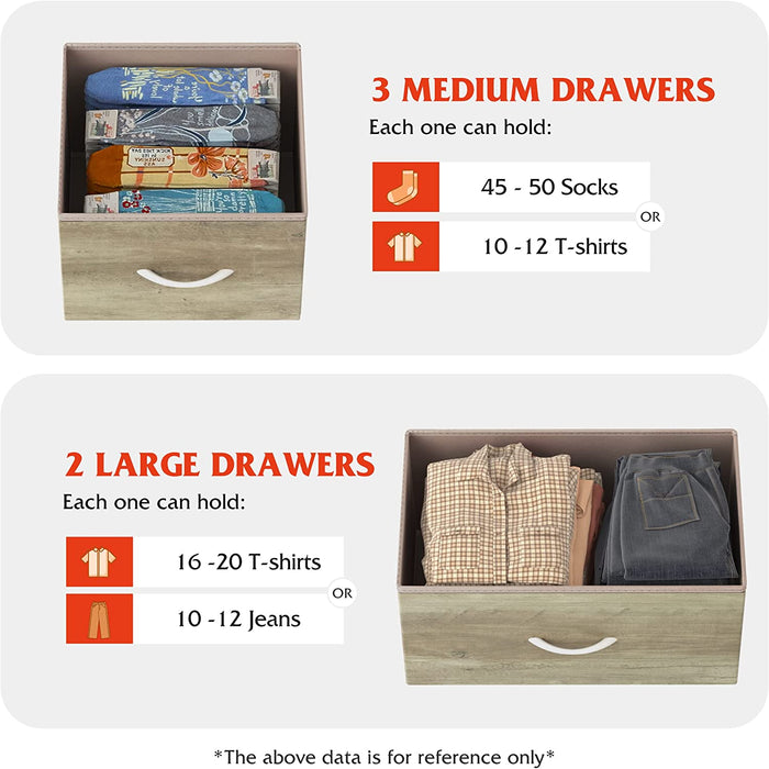 5-Drawer Wide Fabric Dresser Organizer