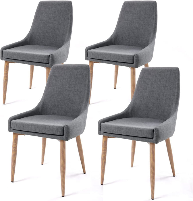 Set of 4 Grey Fabric Dining Chairs with Metal Legs