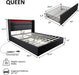 Dark Grey Queen Platform Bed with LED Lights