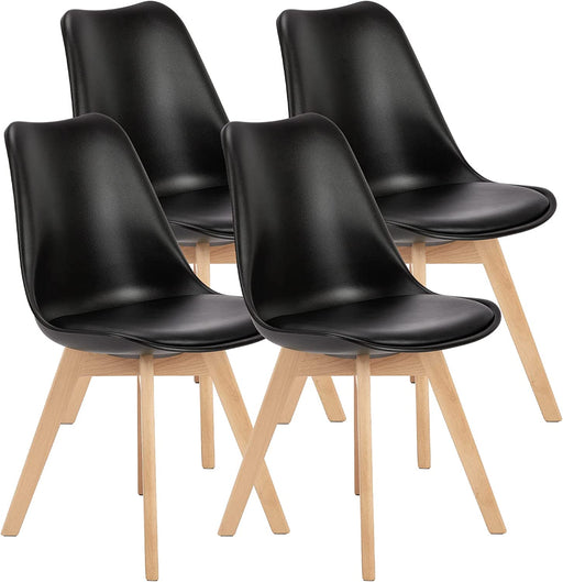 Mid-Century Modern PU Leather Dining Chairs, Set of 4