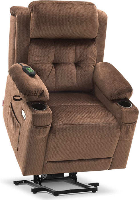 Lay Flat Power Lift Recliner Chair with Massage and Heat (Brown, Small)