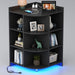 Black Corner Cabinet with Charging, Lights, and Storage