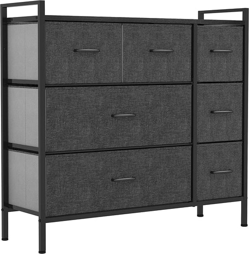 Fabric 7-Drawer Dresser with Steel Frame, Black Grey