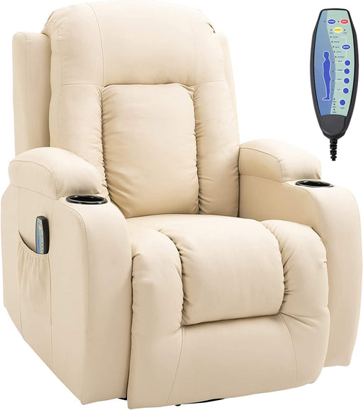 Luxury Faux Leather Massage Recliner Chair W/Heating & Vibrating, Cream White