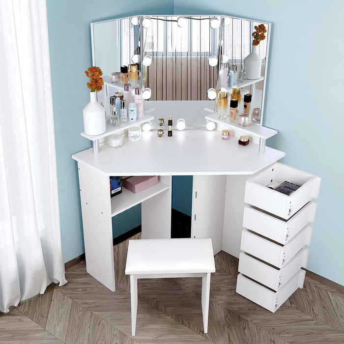 Vanity with Lights and Rotatable Drawers