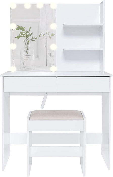 White Makeup Vanity Table with 10 Light Bulbs