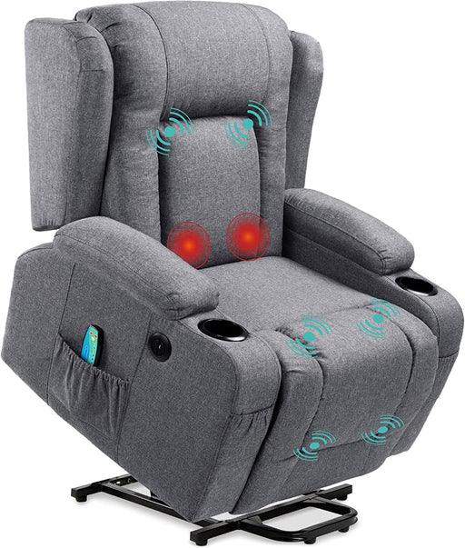 Electric Power Lift Linen Recliner Massage Chair (Gray)