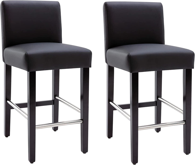 Upholstered Black Hardwood Barstools, Set of 2