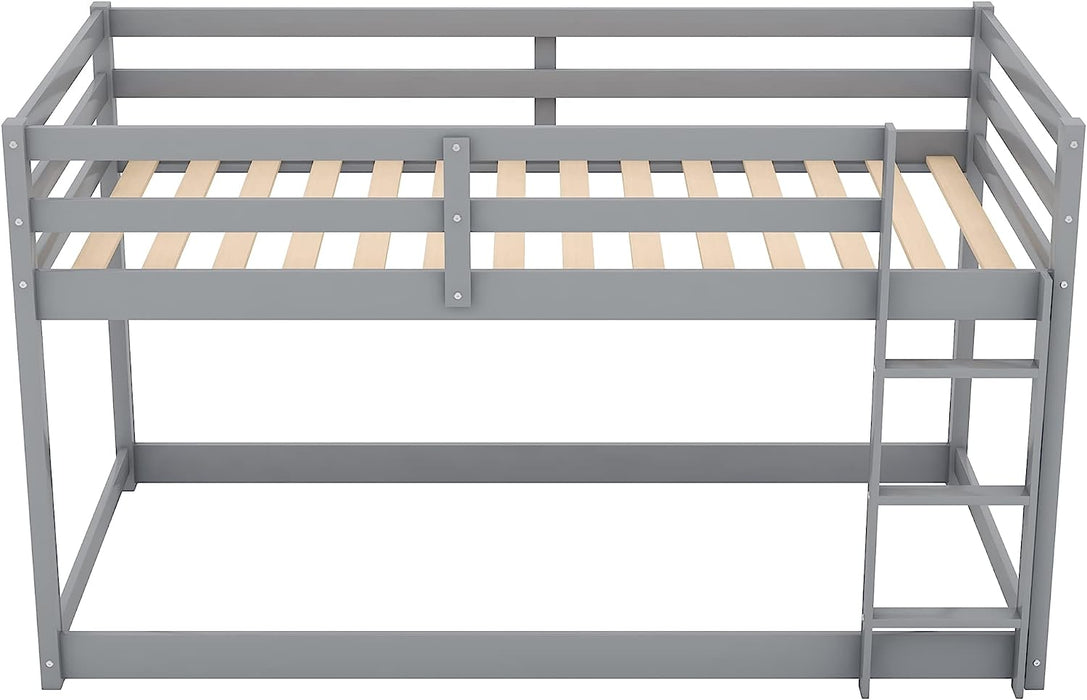 Gray Twin over Twin Bunk Bed with Guardrails