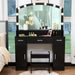 Black Vanity Table Set with Large Lighted Mirror