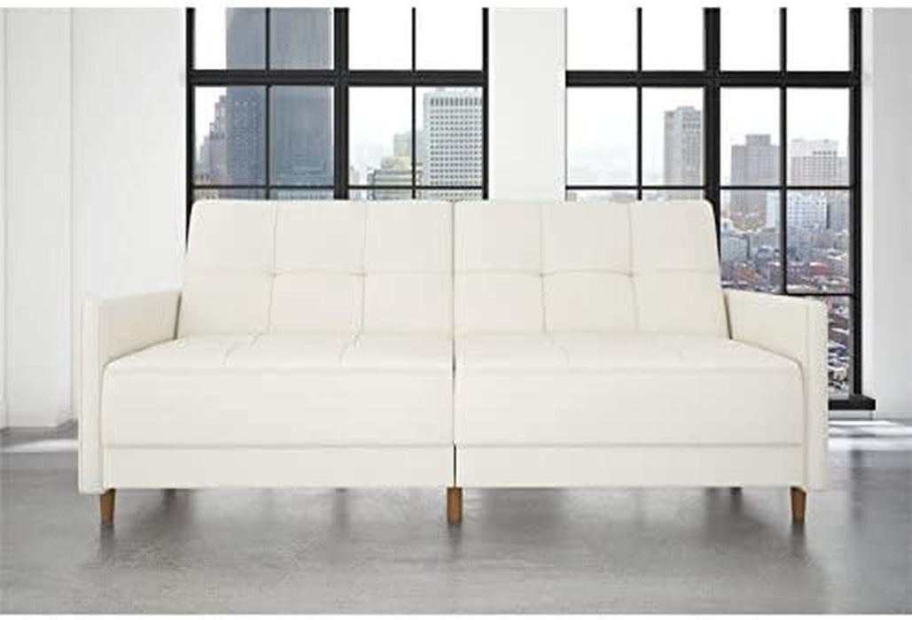 Mid Century Modern White Faux Leather Sofa Bed