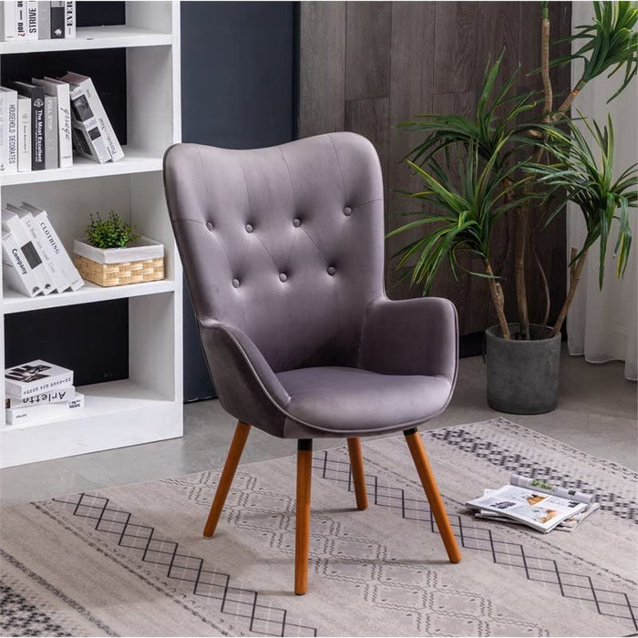 Gray Velvet Tufted Accent Chair by Roundhill Furniture