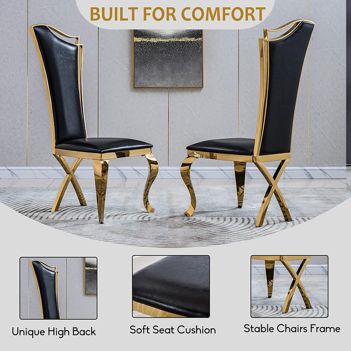 Luxury Highback Leather Dining Chairs Set of 2 in Gold