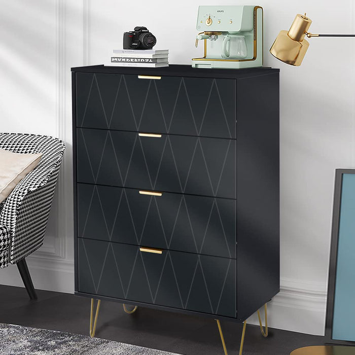 4 Drawer Dresser, Black, Nightstand