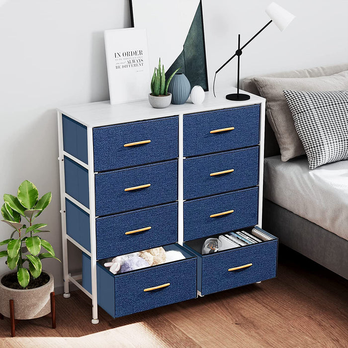 Navy Blue 8-Drawer Tall Wide Dresser