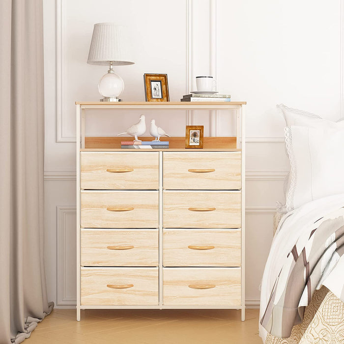 8-Drawer Fabric Dresser with Shelves, Nature